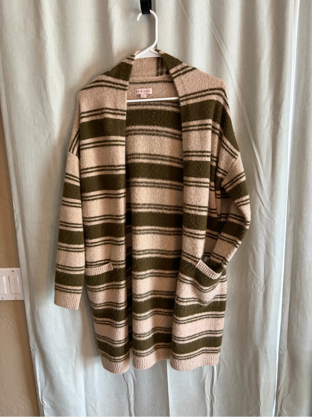 Knox Rose Olive and Cream Striped Open-Front Cardigan